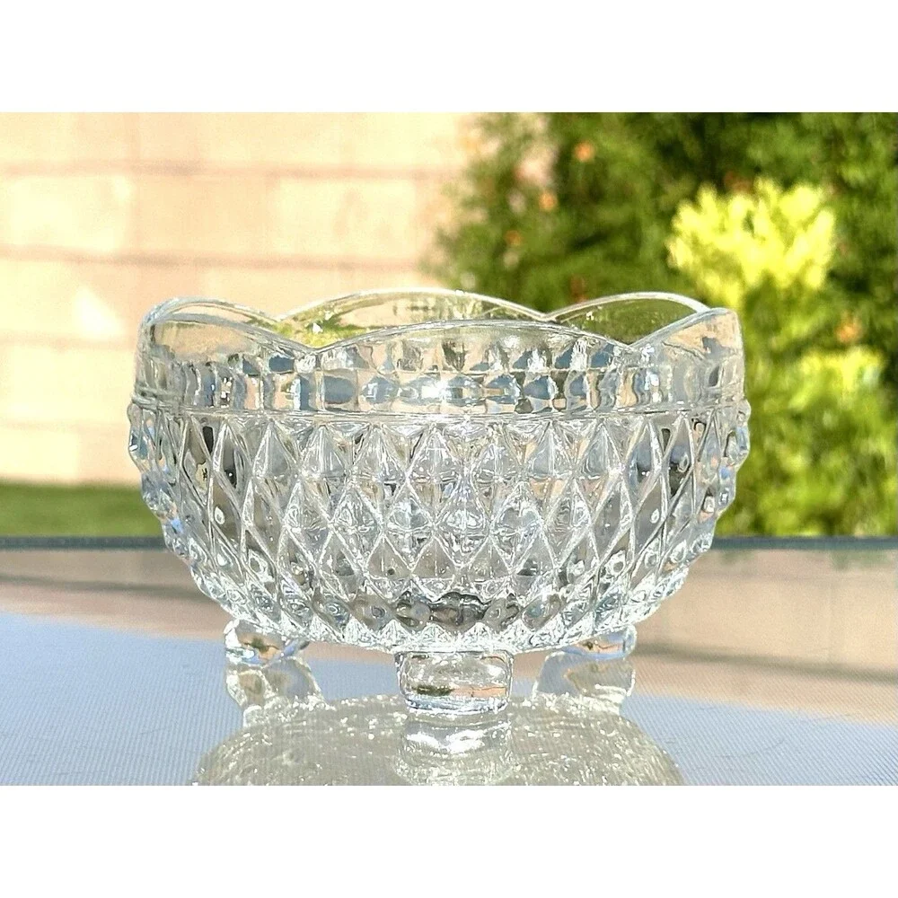 Vintage Indiana Glass Diamond Point Candy Dish 3‑Footed Clear Bowl 5